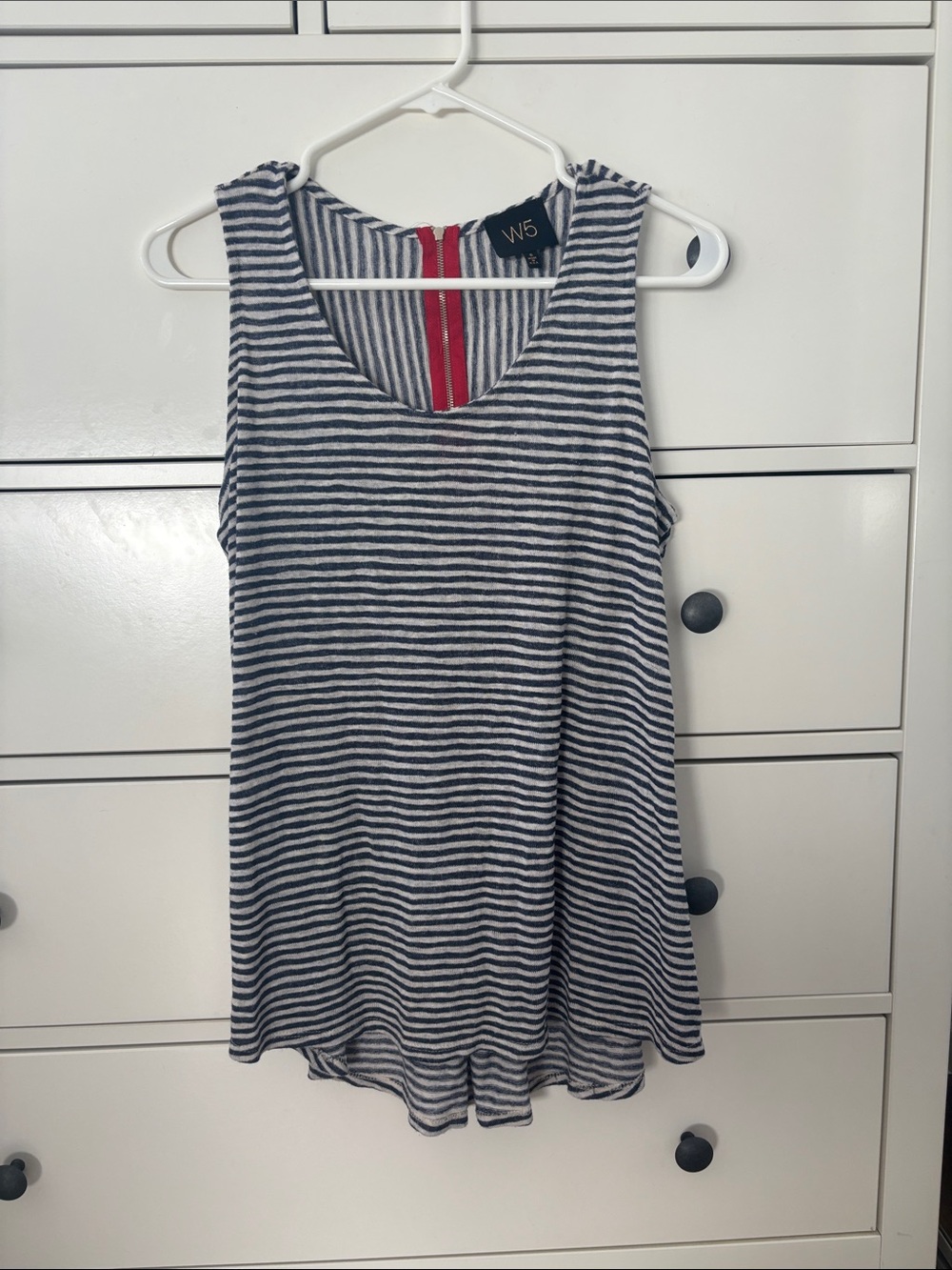 W5 Navy & White Striped Scoop Tank with Red Back Zip